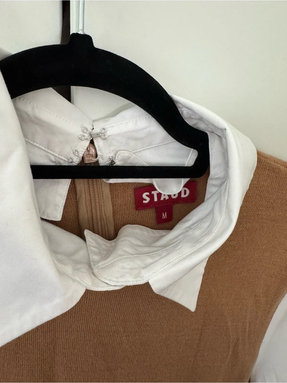 STAUD Brown Knit mini dress with white button down detail - Picture 3 of 4